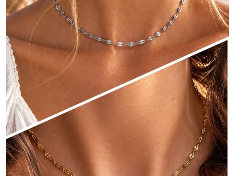 image fonctionnelle Collier simple en acier inoxydable or "chaine fine losange "