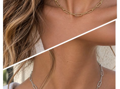 image fonctionnelle Collier simple en acier inoxydable or "chaine trombone "