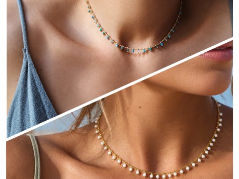 image fonctionnelle Collier simple en laiton plaqué or "chaine multi-perles"