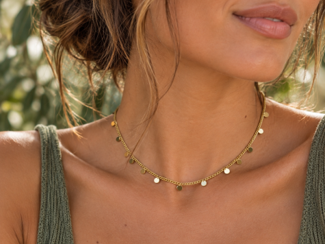 image fonctionnelle Collier simple en acier inoxydable or "chaine pastilles rondes espacées "
