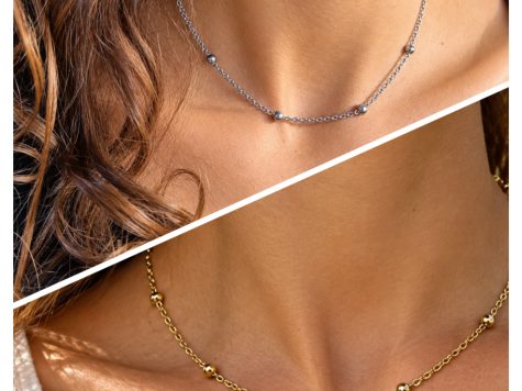 image fonctionnelle Collier simple en acier inoxydable or "chaine perles rondes"