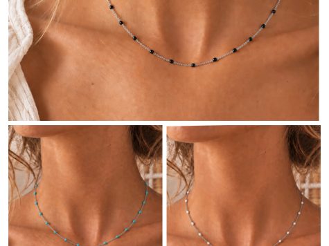 image fonctionnelle Collier simple en acier inoxydable "chaine perles émaillées "