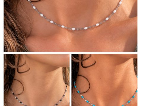 image fonctionnelle Collier simple en acier inoxydable "chaine losange perles émaillées"