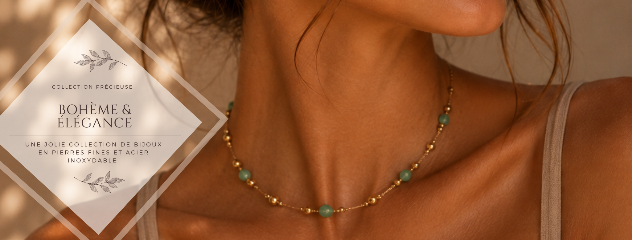 image décor. Collier en pierre semi précieuse et acier inoxydable